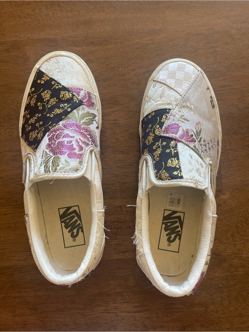 Vans Slip-On Floral Patchwork Sneakers - White with Pink & Black